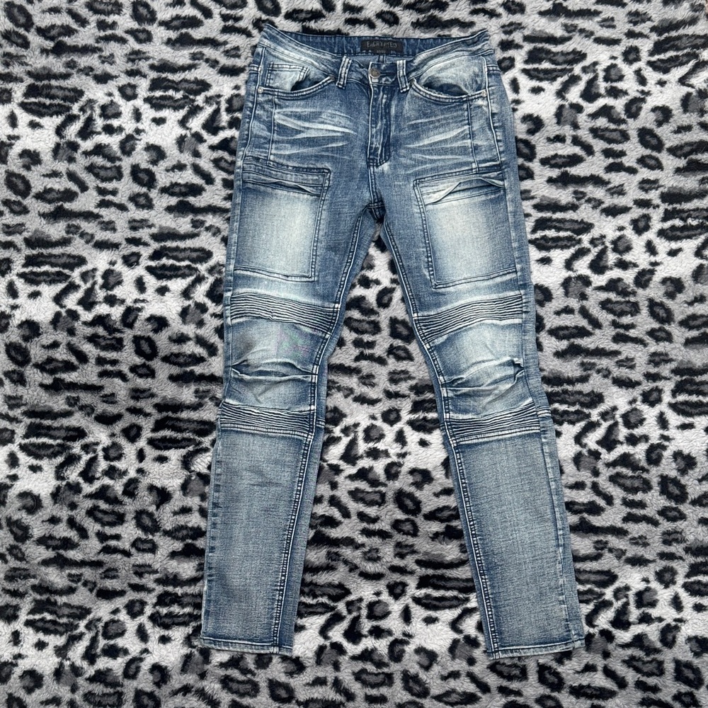 Encrypted Blue Skinny Motorcycle Jeans